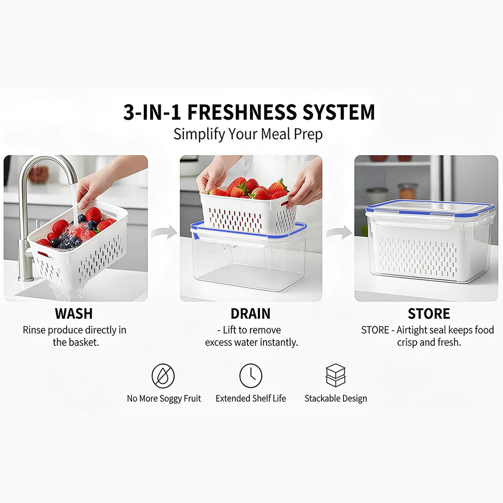 Food Storage Plastic - 4-in-1-Lebensmittelbehälter, 4-in-1-transparente, auslaufsichere Behälter mit herausnehmbarem
