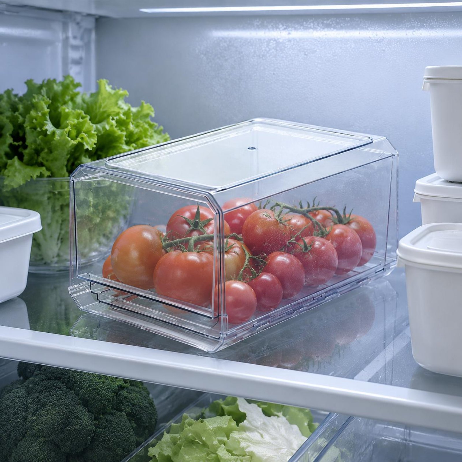 Food Storage Large Plastic Containers - Transparenter Kühlschrank-Organizer Große Kapazität Plastik-Kühlschrankbehälter Lebensmittel-Aufbewahrungsbox