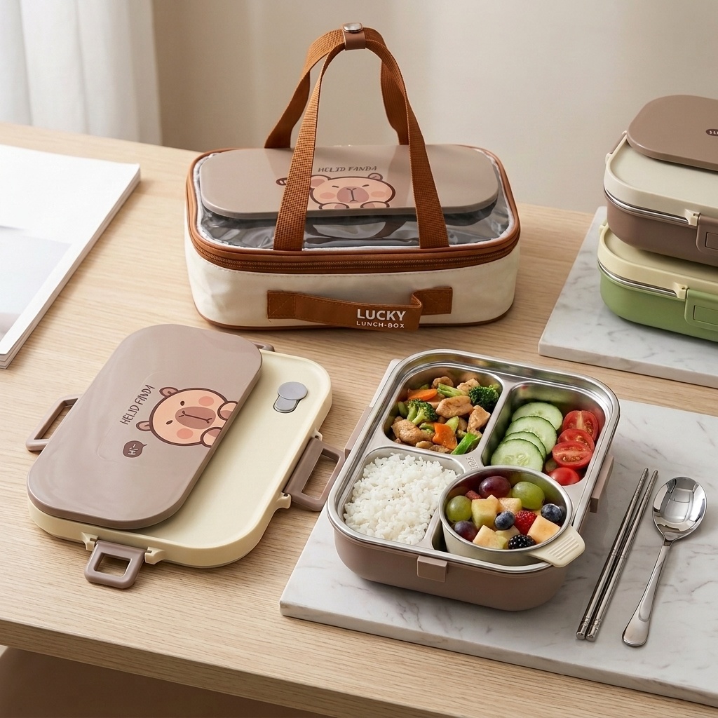 Food Storage Made Easy - 304 Edelstahl Bento Lunchbox-Set 4/5 Fächer