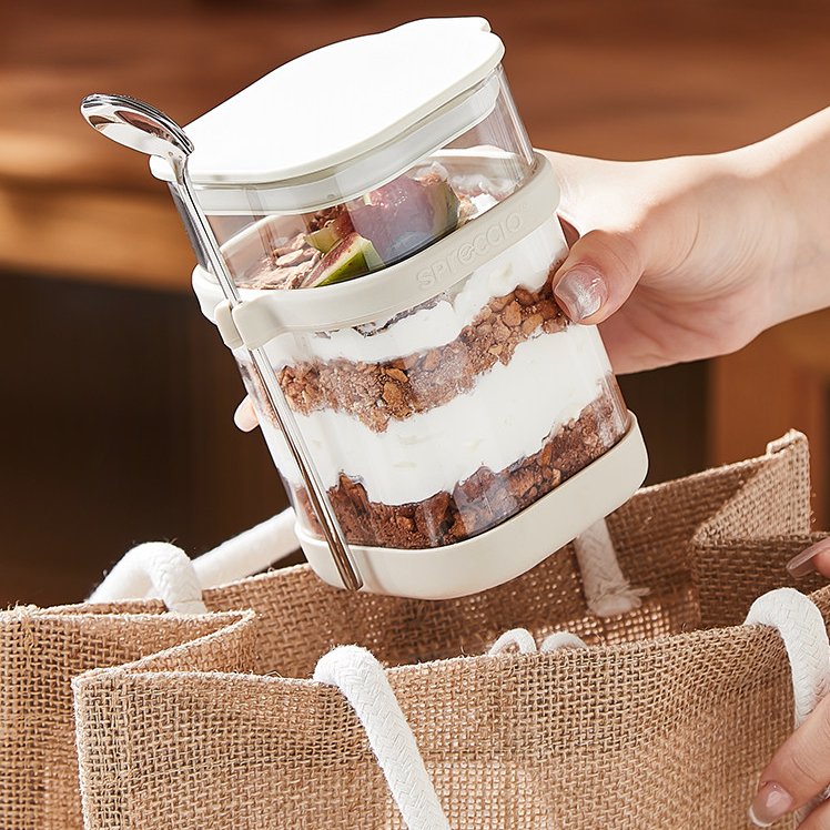 Food Storage Yogurt - Glas-Overnight-Oats-Becher mit Löffel, auslaufsicherer Frühstücks-Joghurtbehälter, luftdichtes