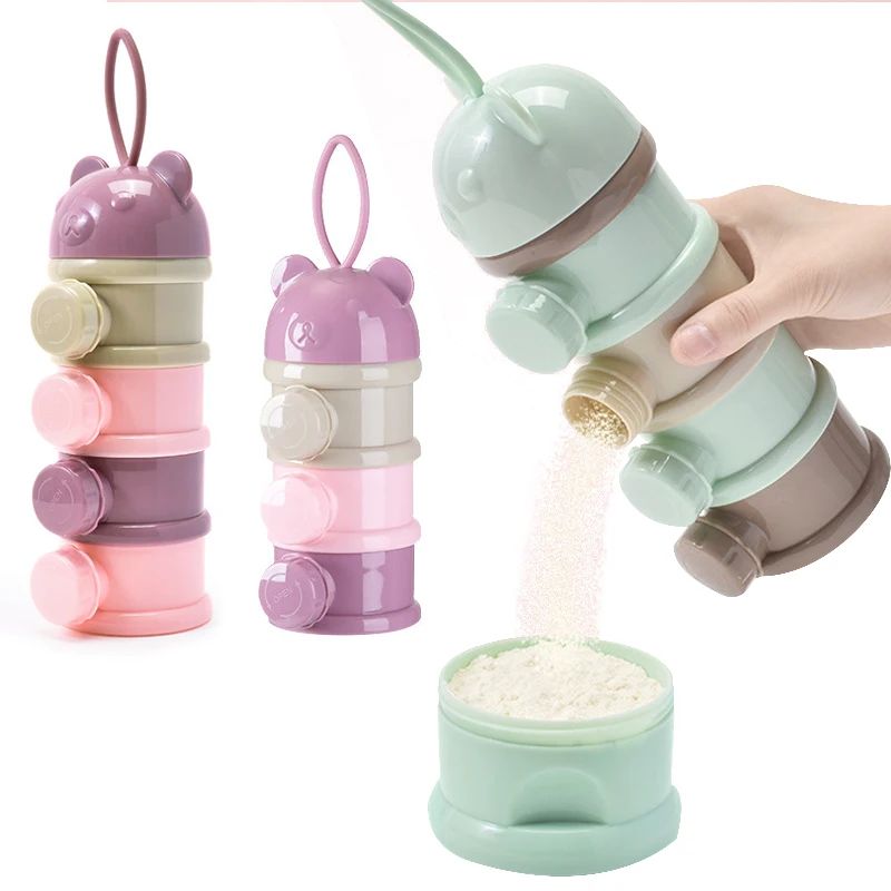 Portion Control Container - 3/4-lagige tragbare Baby-Nahrungsaufbewahrungsbox mit mehreren Öffnungen,