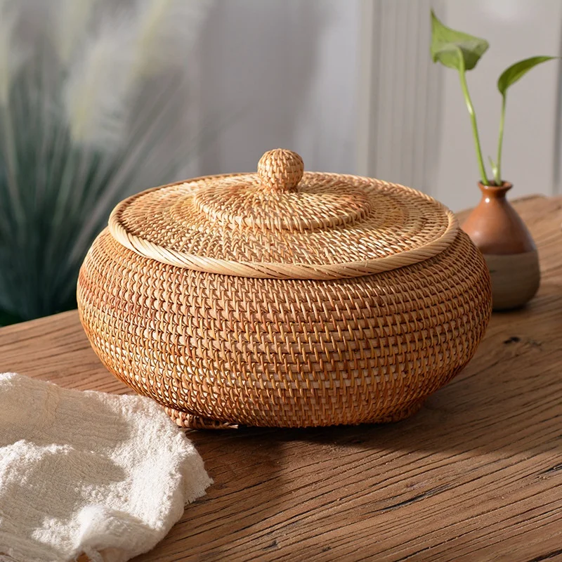 Food Storage Made Easy - Handgewebte Rattan-Aufbewahrungsbox mit Deckel, Tee- und